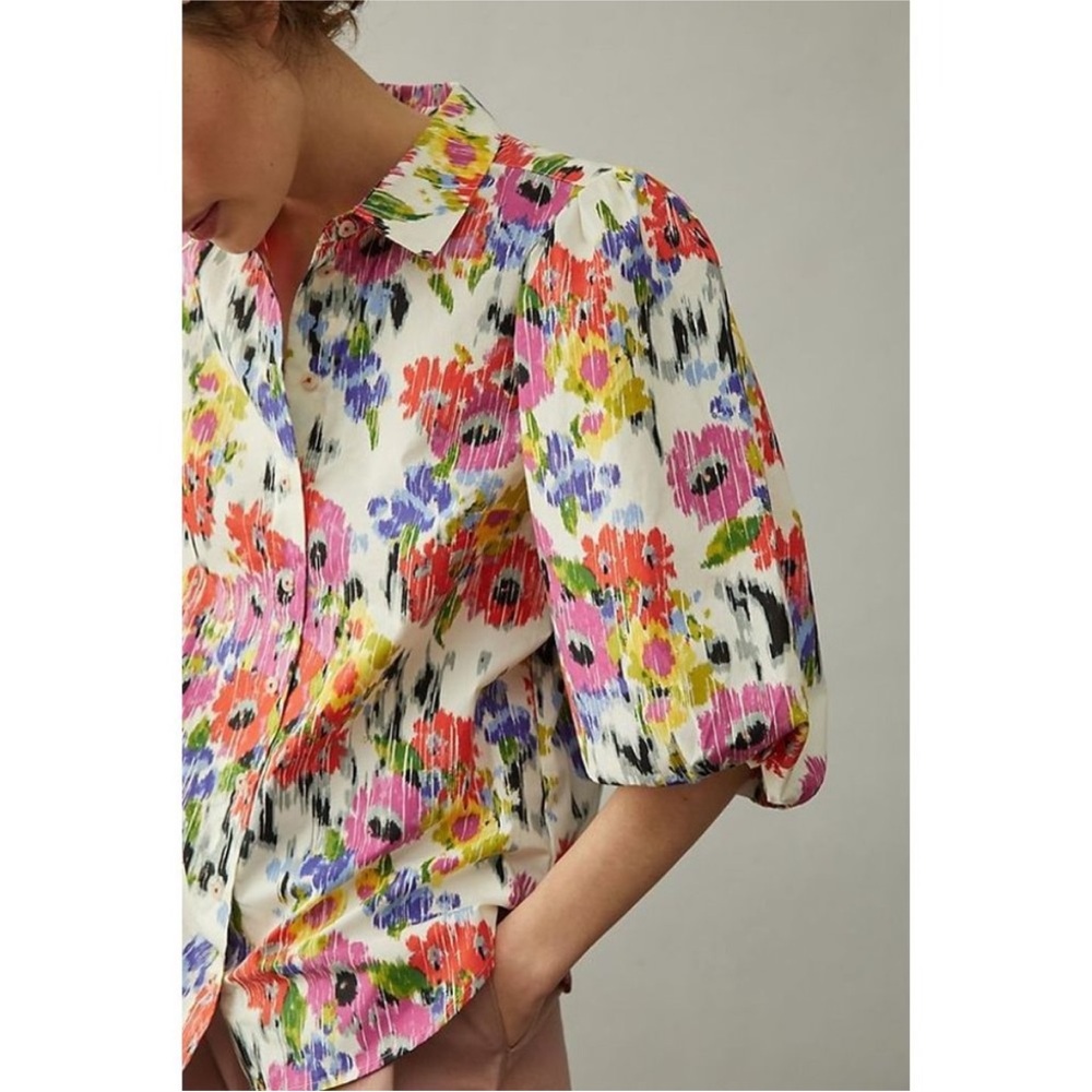 Maeve Multicolor Floral Button-Down Shirt (White Base) - Picture 3 of 9